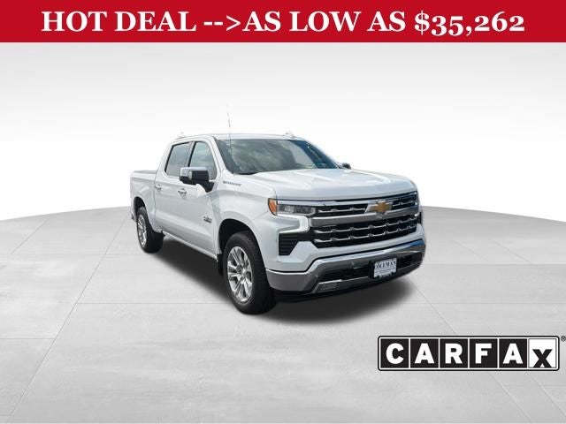 2024 Chevrolet Silverado 1500 2WD Crew Cab Short Bed LTZ in Summit White — front three-quarter view
